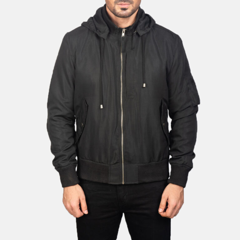 Mens Black Hooded Bomber Jacket0875-5-1599118905568